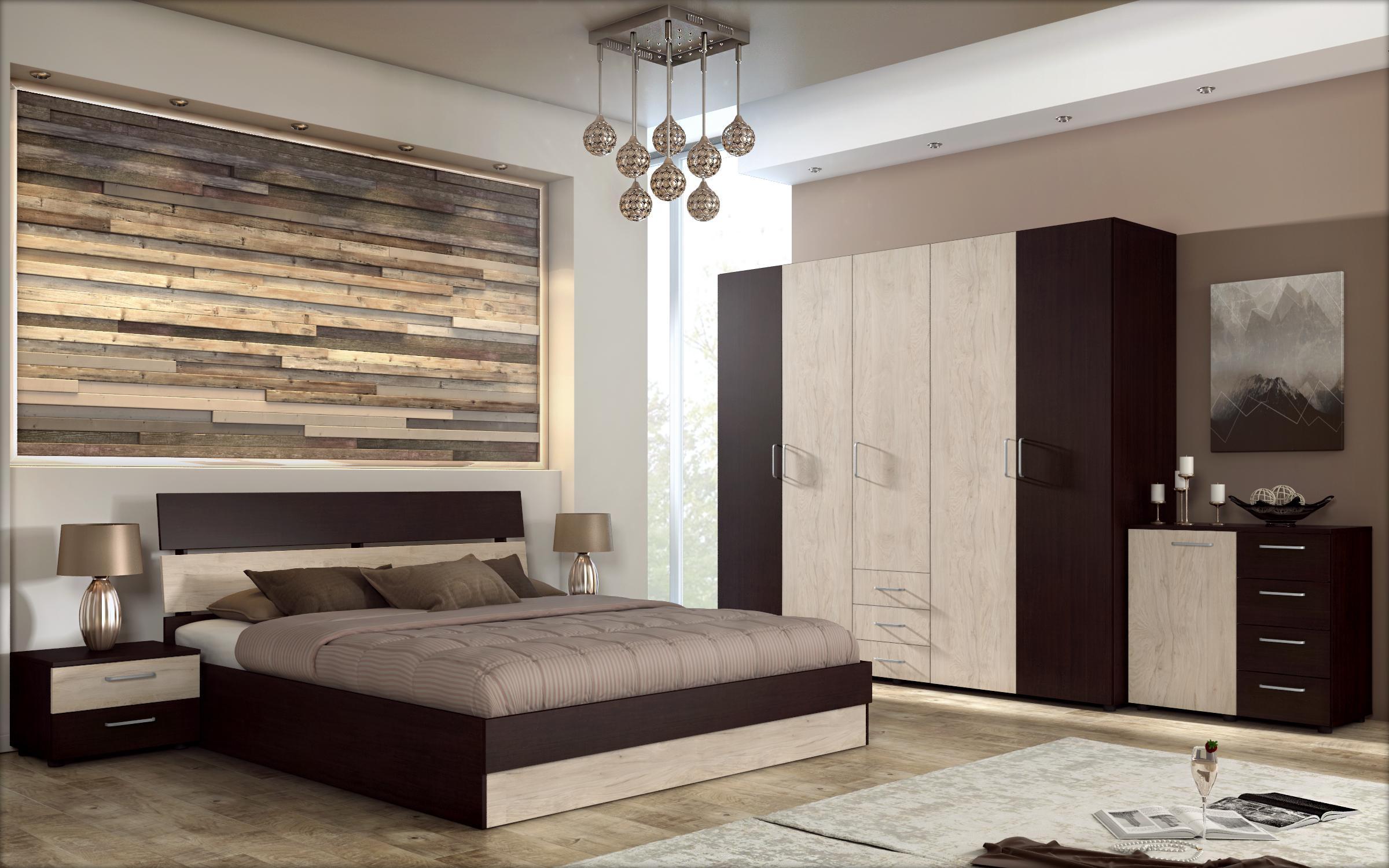 Bedroom furniture set for mattress 160/200 Medeya, Wenge + light Rockford  1